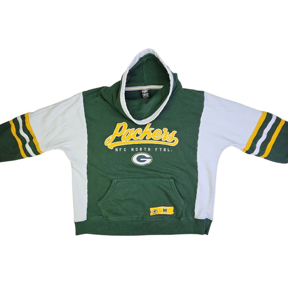 NFL Team Apparel Green Bay Packers Funnel Neck Hoodie Men Large Green Colorblock